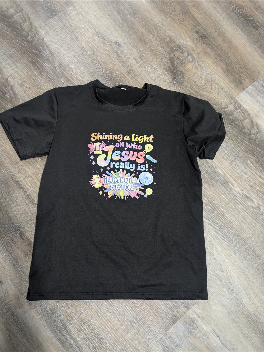 Adult Black Graphic Tee - "Shining a Light on Who Jesus Really Is"- M